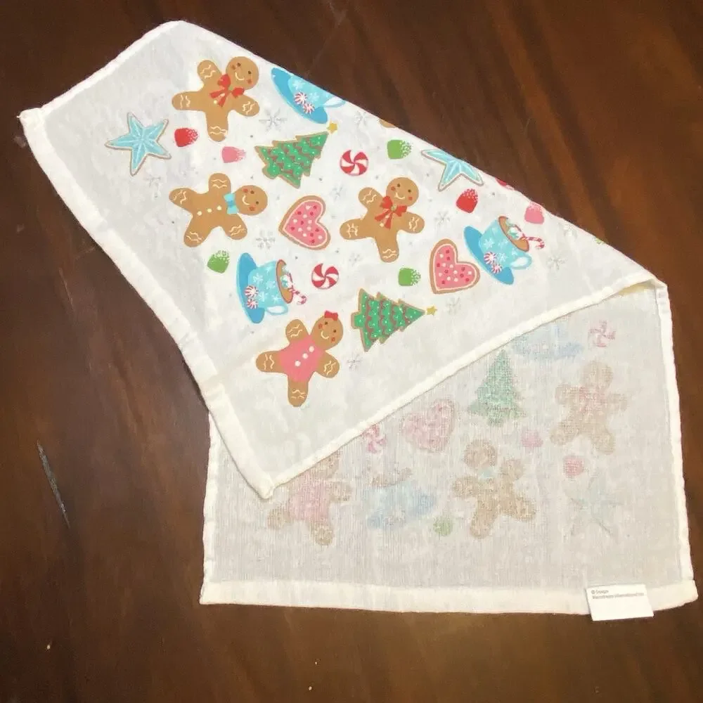 Holiday Towel Set- White Cotton- Gingerbread-Christmas-Kitchen
